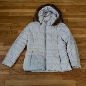 USED - Women's Size Medium Calvin Klein White Faux Fur Hooded Puffer Coat